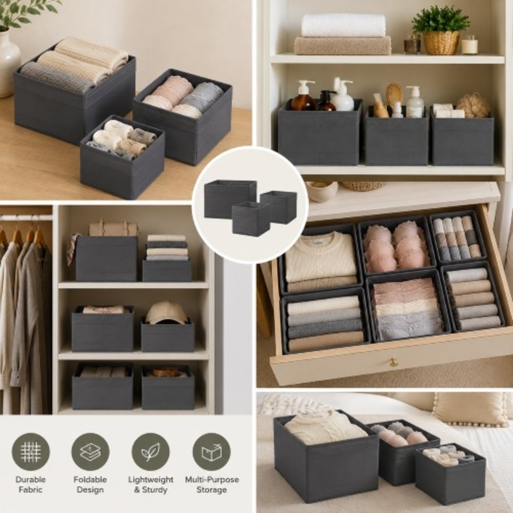IKEA SKUBB Modern Drawer Organizer Set of 6 – Dark Gray Foldable Storage